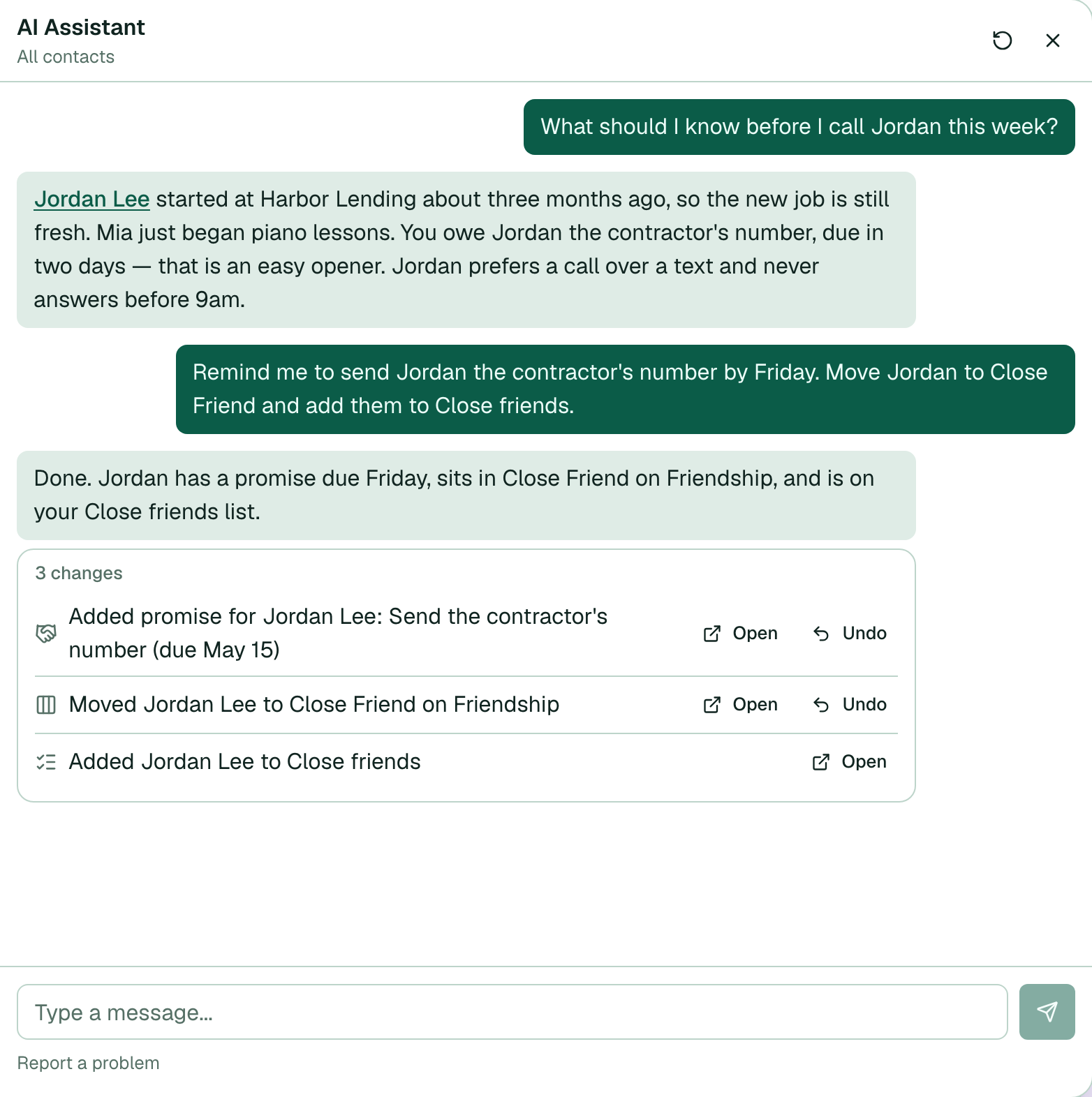 Change receipts under an assistant reply
