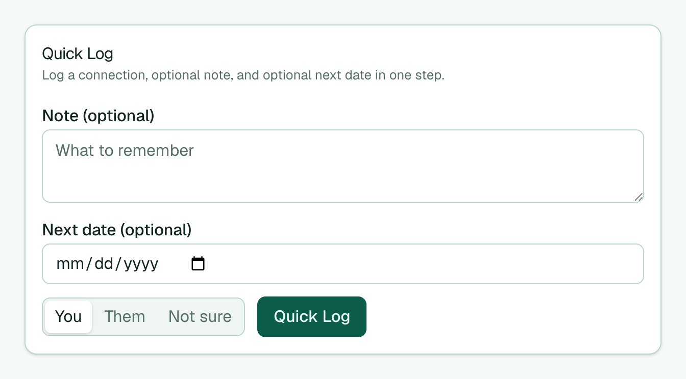Quick Log form on a contact