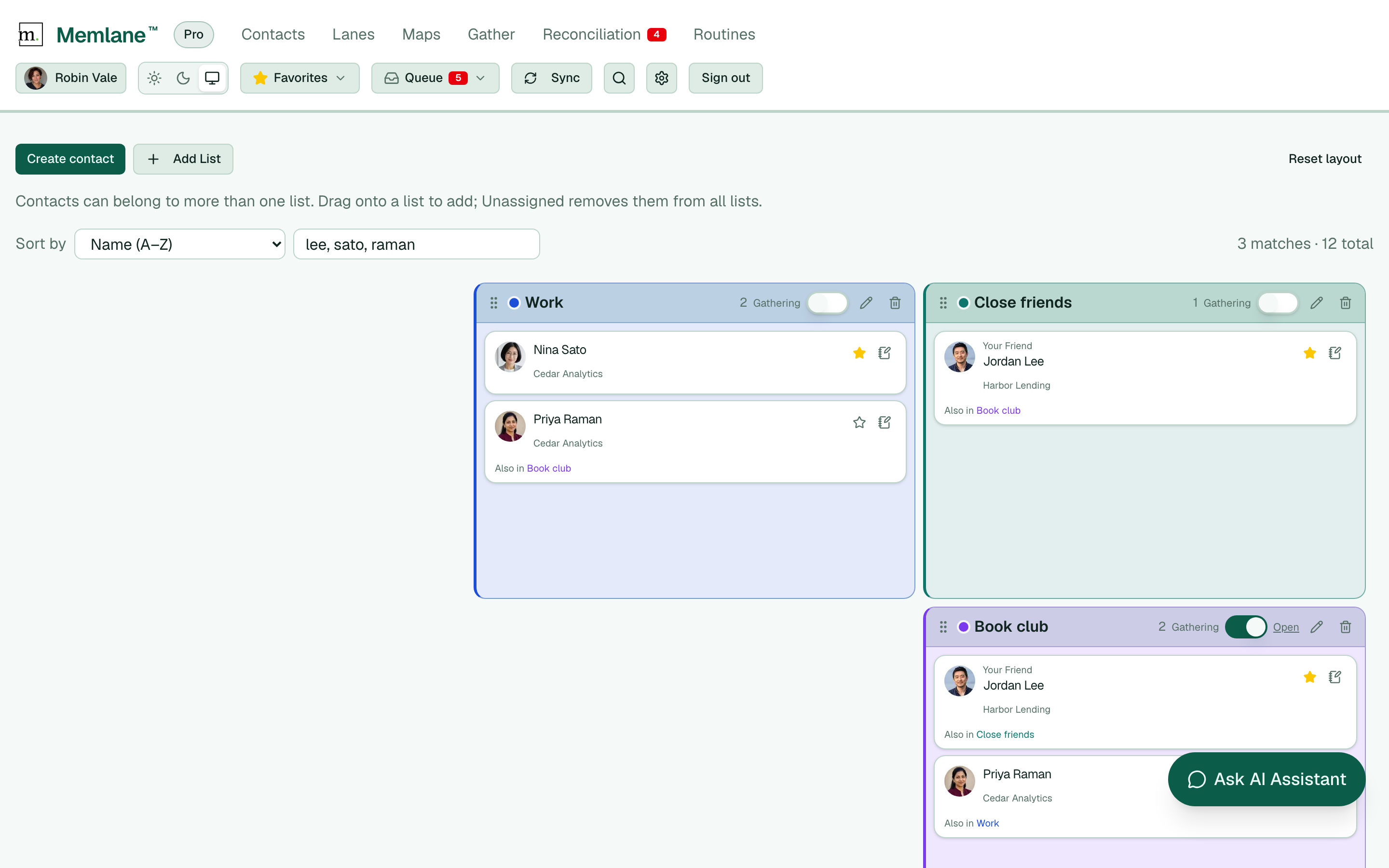 Filter and create on the contacts board