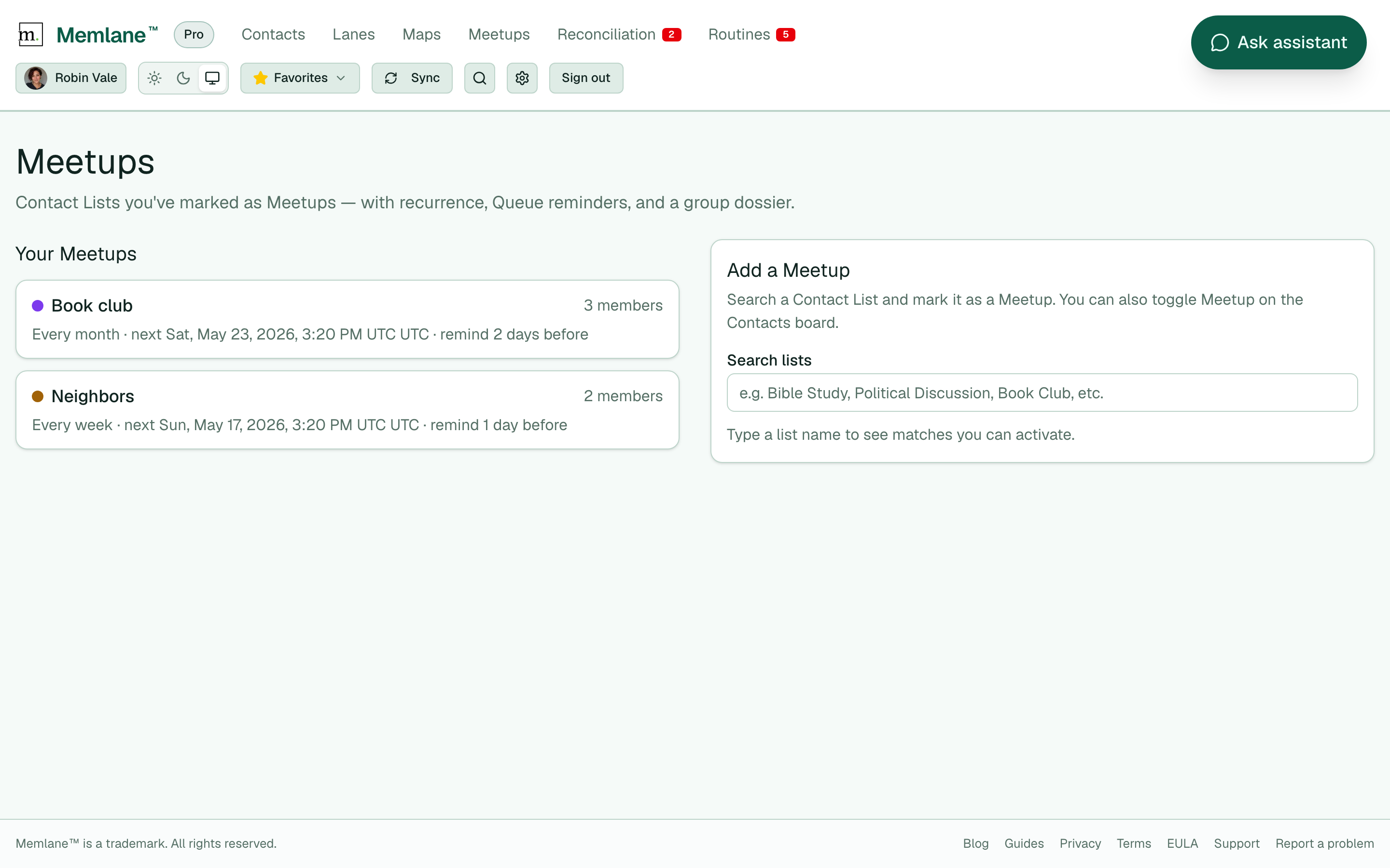 Meetups index