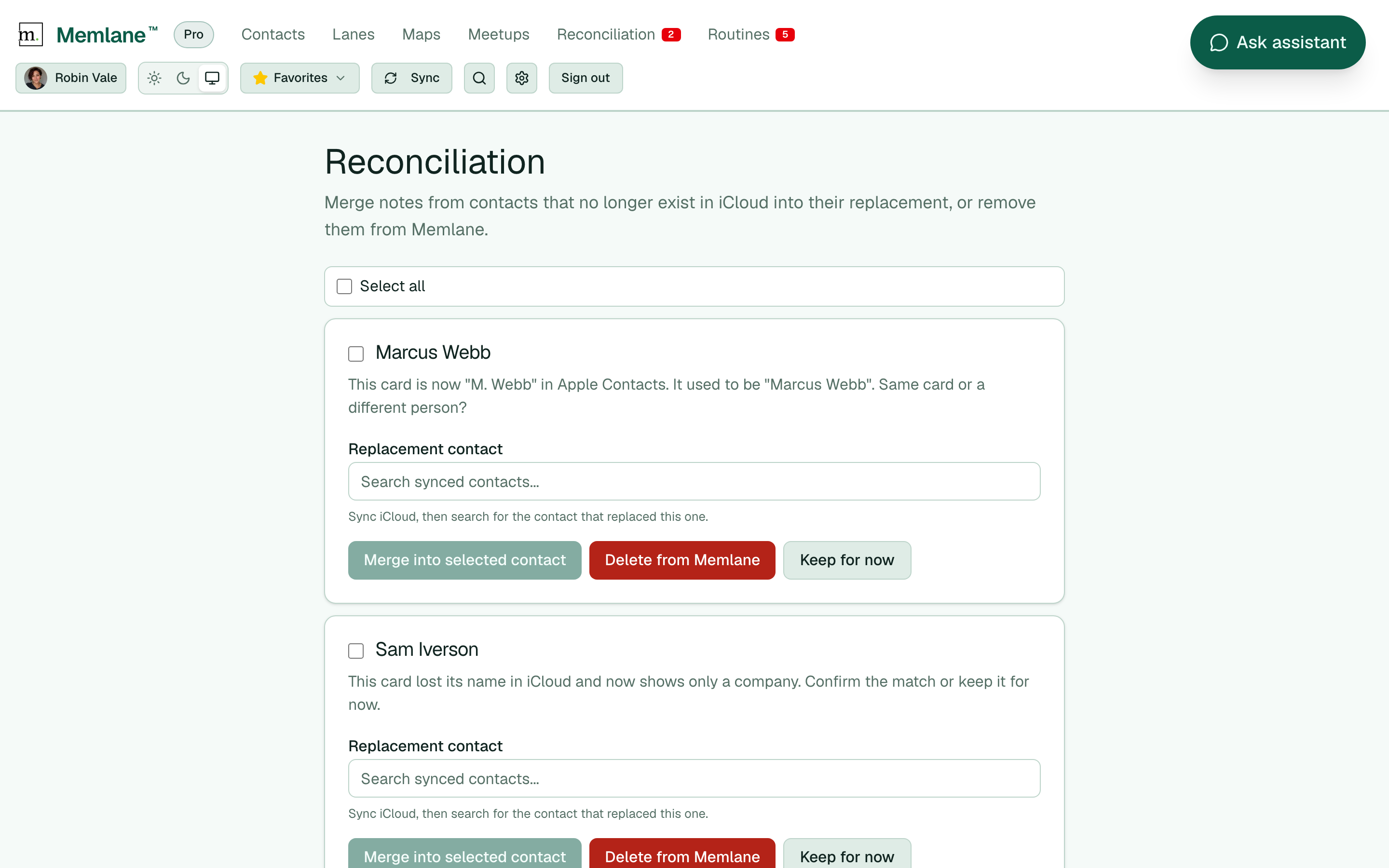 Reconciliation inbox