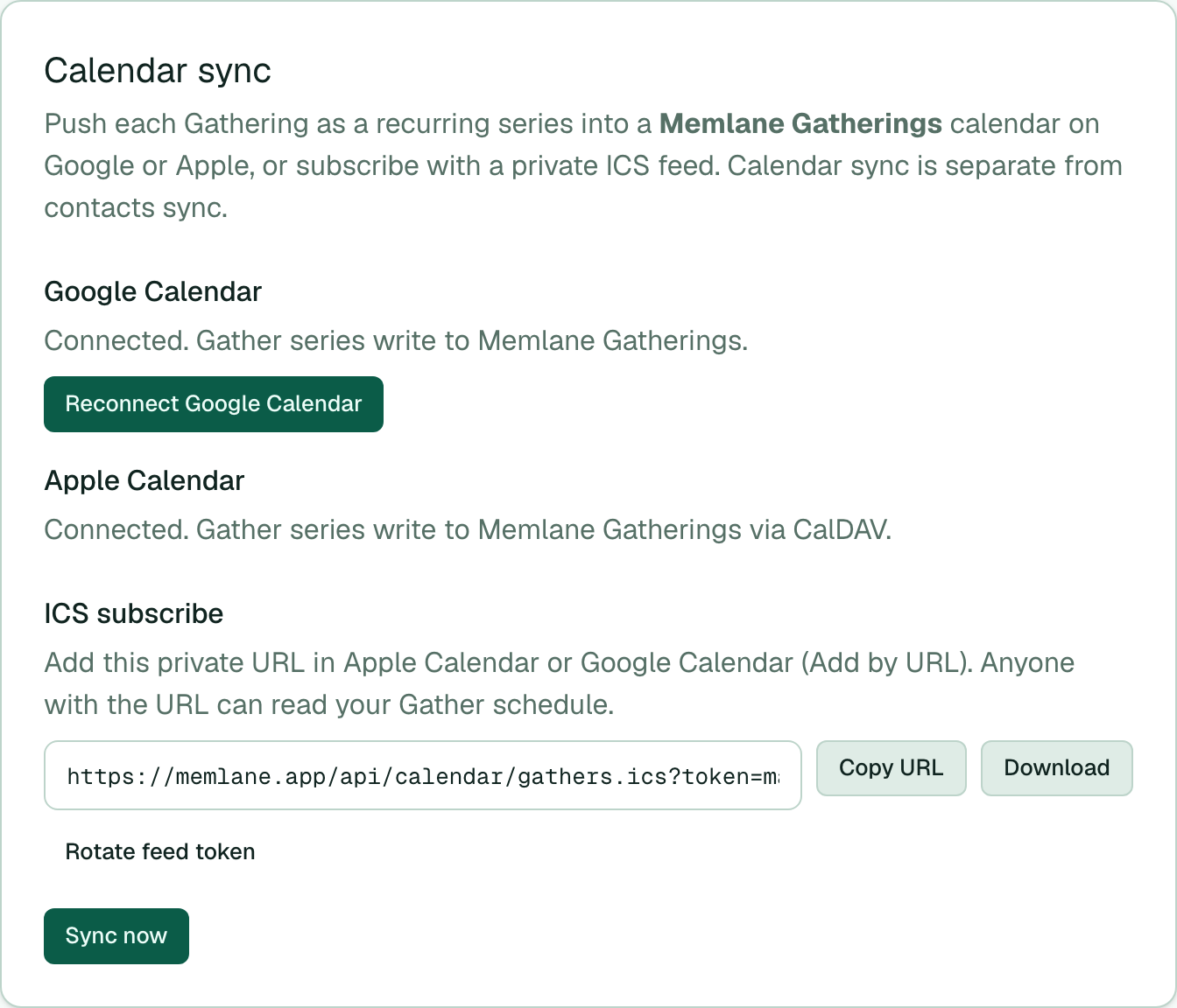 Calendar sync settings