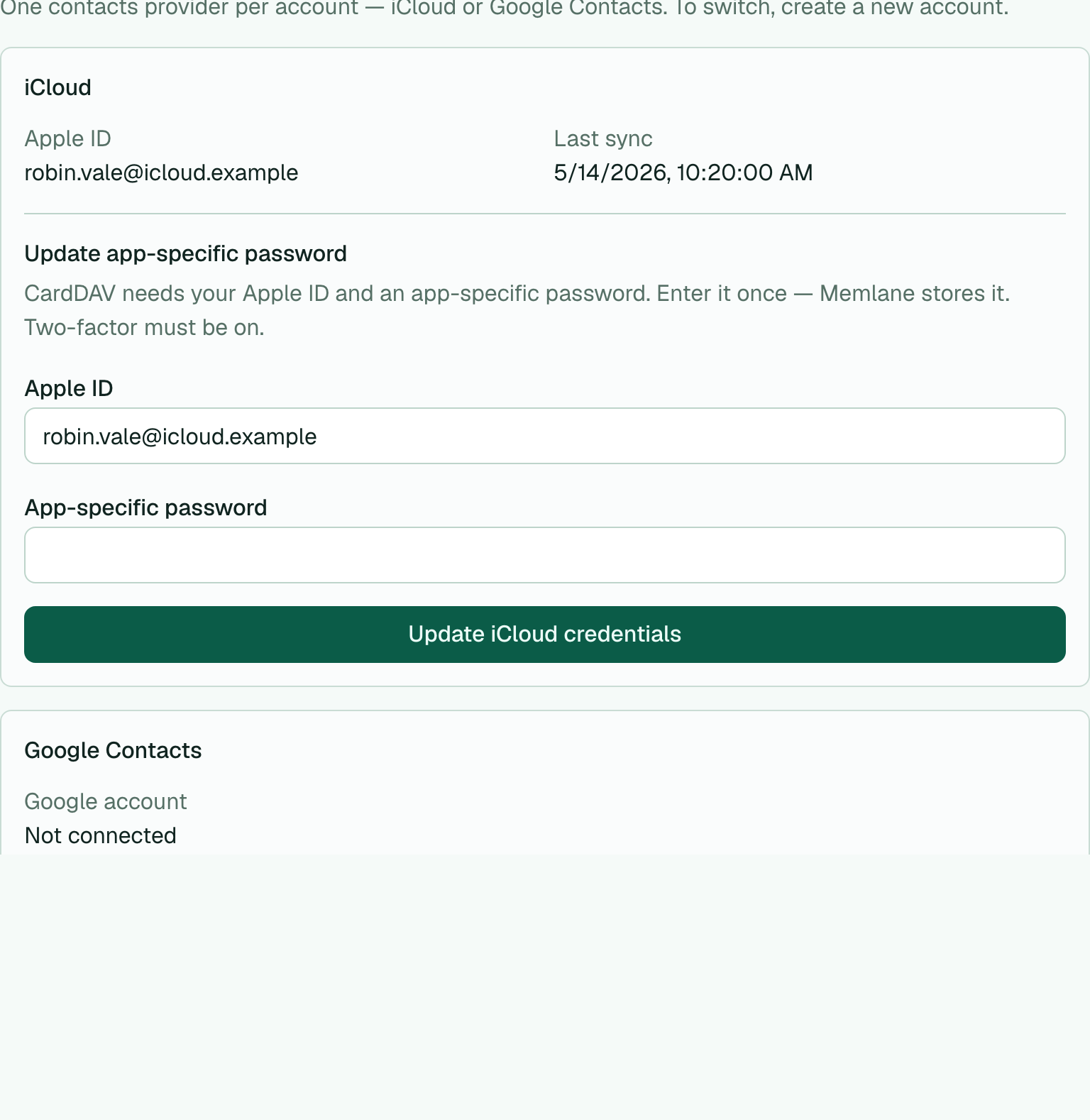 iCloud settings