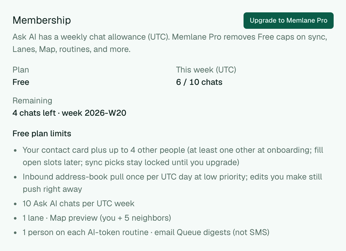 Membership settings